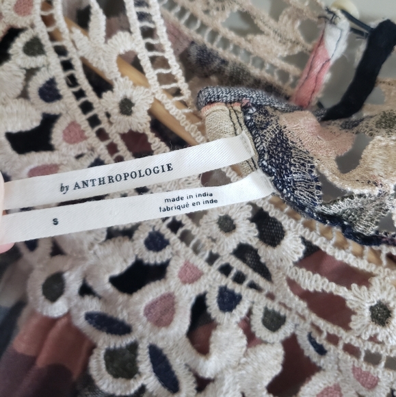By Anthropologie plaid & lace top size S - Picture 4 of 8